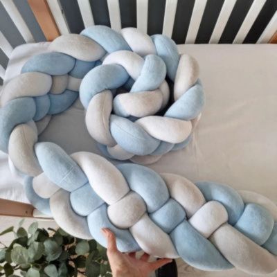 Tour de Lit Tressé - Bleu Gris Blanc