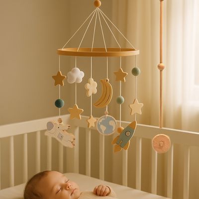 mobile bebe avec cosmonaute et planete pour stimuler la vision