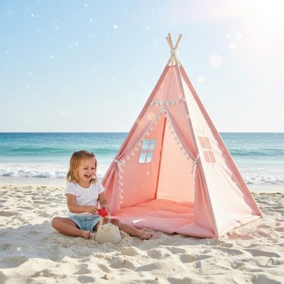 tipi-enfant-plage-rose-baby-et-mum