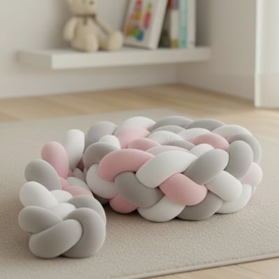 Tour de lit tressé - Rose Gris Blanc