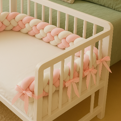 tresse_de_lit_rose_blanche_avec_liens_de_fixation