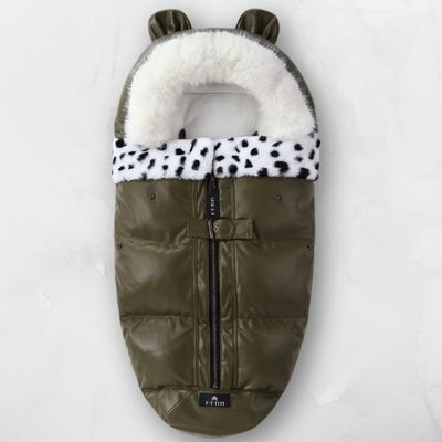 Chancelière bébé NordikBear™ kaki sur poussette, capuche chaude à oreilles