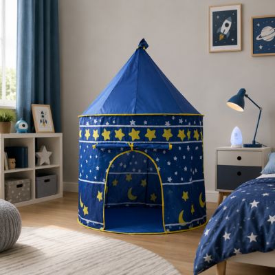 Tente enfant château bleu avec étoiles pour chambre d'enfant