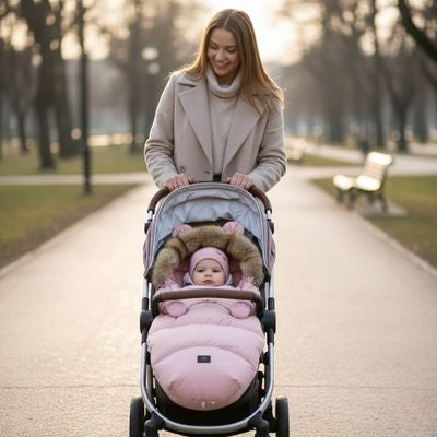 Vue d’ensemble de la chancelière poussette PolarNest avec son design élégant et douillet