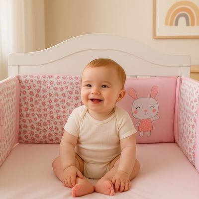 bebe souriant tour de lit pour bebe lapin reveur