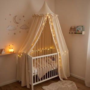 Ciel de lit beige protège bébé des courants d'air et insectes