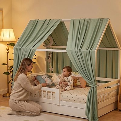 Ciel de lit caban vert cocon rassurant mixte