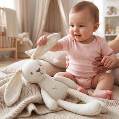 Doudou lapin blanc lavable et pratique