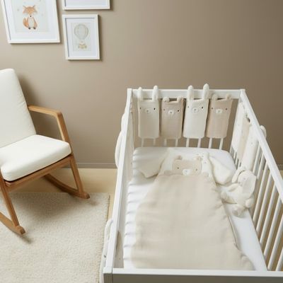 lit à barreaux décoré du tour de lit bébé DreamCuddle™ en tissu peluche respirant