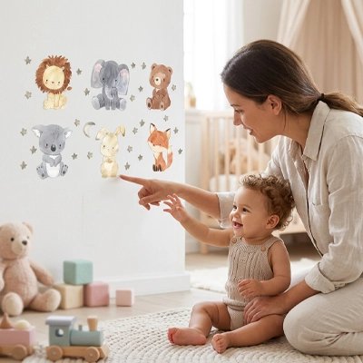 Stickers muraux enfant pour apprendre les noms d'animaux