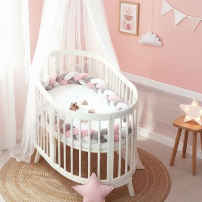 tour de lit tresse rose gris et blanc 3 brins