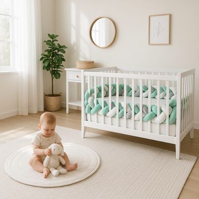 tresse-de-lit-4- brins-vert-gris-blanc-decoration