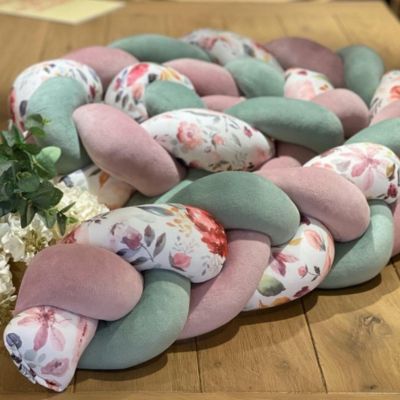 tresse-de-lit-fleurs-rose-et-vert-coton