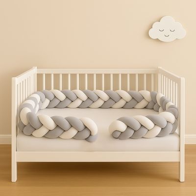 tresse de lit bebe 3 brins avec fixation gris blanc