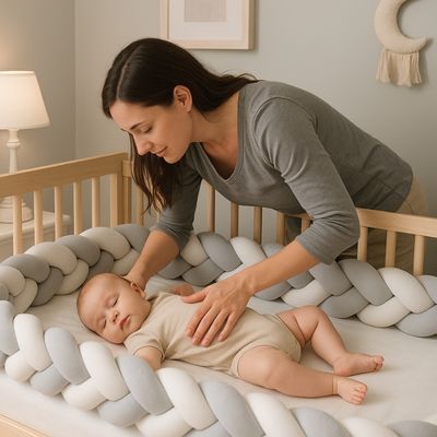 tresse de lit en coton gris blanc