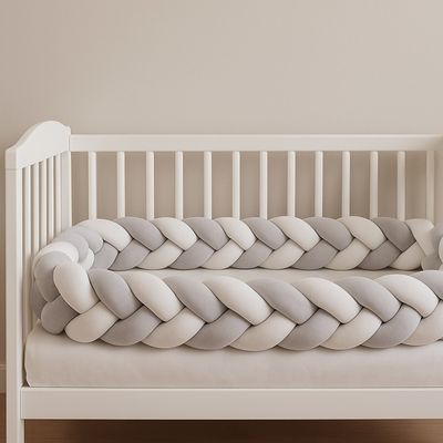 tresse de lit bebe avec fixation gris blanc
