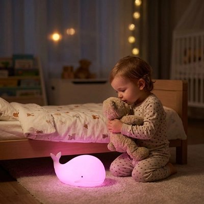 Veilleuse baleine texture douce pour bébé